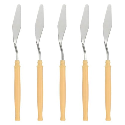 YOKIVE 5 Pcs Stainless Steel Palette Knife, NO.6 Professional Art Spatula Oil Painting Accessories Color Mixing Scraper with Plastic Handle, Great for Canvas Acrylic(Yellow, 6.89 -Inch) - style: NO.6