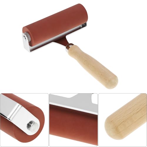 QWORK Soft Rubber Brayer, 4 Inch Soft Natural Latex Roller with Precision Finish, Steel Frame, Ideal for Linoleum, Soft Block, or Woodcut Printing