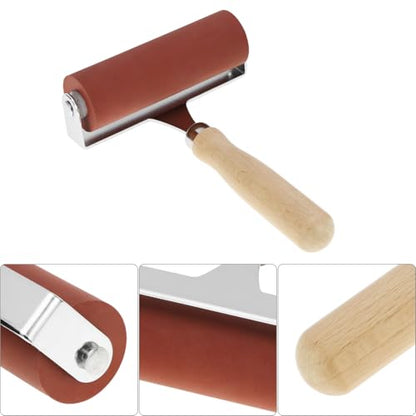 QWORK Soft Rubber Brayer, 4 Inch Soft Natural Latex Roller with Precision Finish, Steel Frame, Ideal for Linoleum, Soft Block, or Woodcut Printing