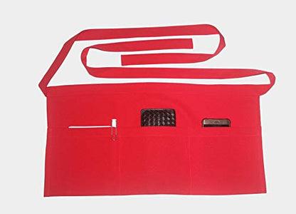 Resist water 3 big Pockets Waist Server Apron Kitchen Restaurant Unisex Half Aprons - color: Red