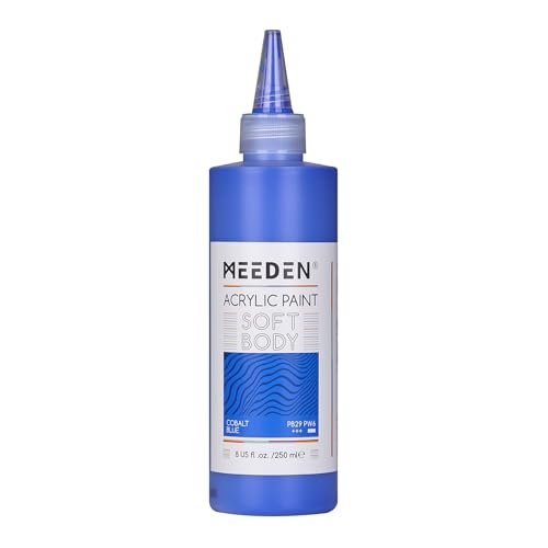 MEEDEN Cobalt Blue Acrylic Paint: Matte Finish 250ml/8.45oz Soft Body Bulk Acrylic Colors in Ergonomic Bottle - Fluid Flow Art Paints for Artists Canvas Painting - color: Cobalt Blue