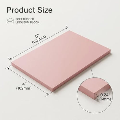 6 Pack Linoleum Blocks for Printmaking, 4x6 Inch Soft Rubber Carving Blocks for Stamp Making, Pink Linocut Blocks for Printmaking Supplies, Block Printing Kit for Beginners & Professionals