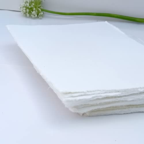 Handmade Off-White Deckle Edge Blank Paper - Mixed Media, Calligraphy, Watercolor, Postcards, Invitations, Crafts, and Announcements - Thick 150 GSM, Pack of 100 Sheets (7" x 5" Off-White) - size: 7" x 5" Off-White