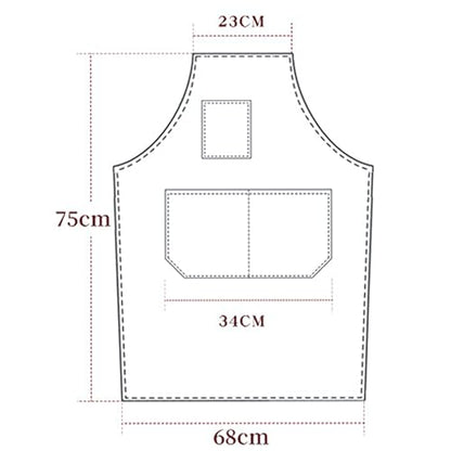 Multi-Pocket Waterproof Oil-Proof Canvas Cotton Apron Cross-Back Adjustable Straps For Chefs Barbers Carpenters - color: Brown