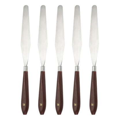 HARFINGTON 5pcs Palette Knife Painting Tool 5.39" x 0.91" Stainless Steel Art Spatula Pallet Knives Scrapers Tools with Plastic Handle for Acrylic Oil Canvas Mixing Spreading, Red/Silver