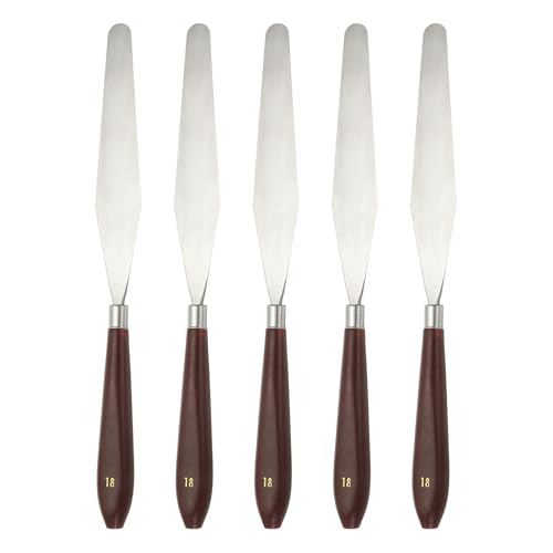 HARFINGTON 5pcs Palette Knife Painting Tool 5.39" x 0.91" Stainless Steel Art Spatula Pallet Knives Scrapers Tools with Plastic Handle for Acrylic Oil Canvas Mixing Spreading, Red/Silver
