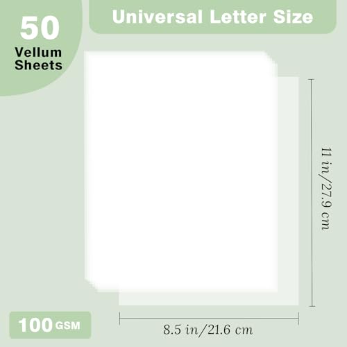 JAGERGREEN Vellum Paper 8.5 x 11 Inches 100GSM 50 Sheets, Thick Translucent Printable Vellum Paper for Invitations, Belly Bands, Tracing, Sketching - size: 50 PCS