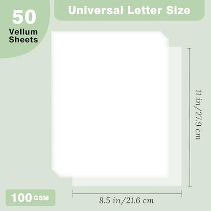 JAGERGREEN Vellum Paper 8.5 x 11 Inches 100GSM 50 Sheets, Thick Translucent Printable Vellum Paper for Invitations, Belly Bands, Tracing, Sketching - size: 50 PCS