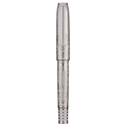 Hongdian 100 Silver Steel Piston Fountain Pen, Iridium Long Blade Fine Nib Calligraphy, Smooth Writing Pens, Nice Writing Pen for Men & Women - color: Silver-100, style: Long Blade Point