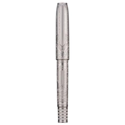 Hongdian 100 Silver Steel Piston Fountain Pen, Iridium Long Blade Fine Nib Calligraphy, Smooth Writing Pens, Nice Writing Pen for Men & Women - color: Silver-100, style: Long Blade Point