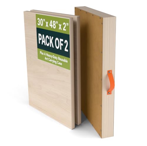 (Pack of 2) Oversized 30x48 Inch Unfinished Canvas Panel for Painting, Cradled Birch Wood Painting Panel with Artwork Shipping Crate, 2 Inch Thick Frame