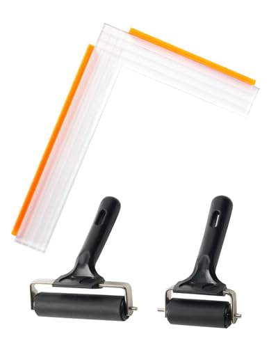 UCEC 3 Pack Paper Positioning Tool (6×8 inch) with Brayer Roller Set, Gel Plate Printing Tool with 2 Rubber Rollers (2.4in& 4in) for Crafting, L Square Ruler for Paper Alignment Gel Plate Printmaking - color: Small:6 x 8 in(with 2.4‘’&4‘’brayer)