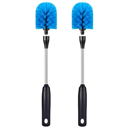 MOSOLAN Stainless Steel Bottle Brush with Replaceable Head, 2 Pack Long Handle Scrubbing Brush for Water Bottles, Glasswares, Mugs, Flasks, Tumblers, Vases, and Kitchen Sink, Blue, 13 in - color: Blue, size: 13 Inch (Pack of 2)
