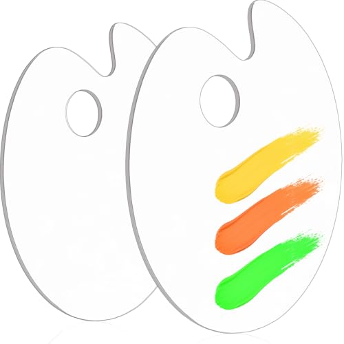 Hulameda 2Pcs Acrylic Paint Palette with Thumb Hole Paint Pallet for Adults or Kids,Easy Clean Non-Stick Artist Pallet for Oil Watercolor Craft DIY Art Painting Palette - color: White