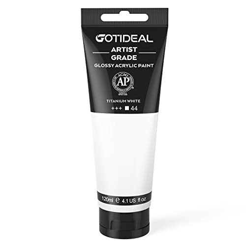 GOTIDEAL Acrylic Paint Titanium White Tubes(120ml, 4.1 oz) Non Toxic Non Fading,Rich Pigments for Painters, Adults & Kids, Ideal for Canvas Wood Clay Fabric Ceramic Craft Supplies (Titanium White) - color: Titanium White, style: Regular