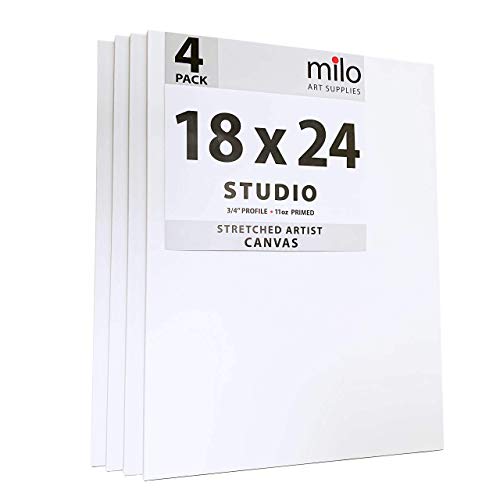 milo Pro Stretched Artist Canvas | 18x24 inch | Pack of 4 | 3/4” inch Thick Studio Profile | Ready to Paint 11 oz Primed Heavy Duty Large Canvas Art Supplies for Painting - size: 18" x 24" Pack of 4