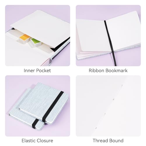 Lightwish Square Watercolor Journal,2 Pack Total 48 Sheets,100% Cotton,300gsm/140lb,Acid-Free, Hot Press Watecolor Paper Sketchbook for Artists Adults Students,4.7 * 4.7 Inches - color: Grey
