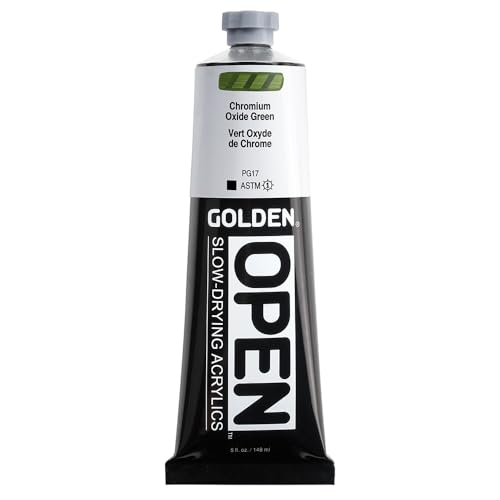 GOLDEN OPEN Slow-Drying Acrylics, Chromium Oxide Green, 5 fl oz. tube, Professional Acrylic Paint, Opaque - color: Chromium Oxide Green, size: 5 Fl Oz (Pack of 1)