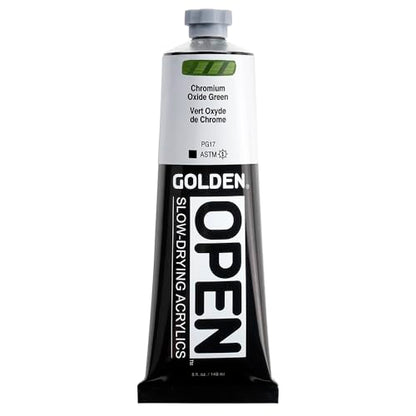 GOLDEN OPEN Slow-Drying Acrylics, Chromium Oxide Green, 5 fl oz. tube, Professional Acrylic Paint, Opaque - color: Chromium Oxide Green, size: 5 Fl Oz (Pack of 1)