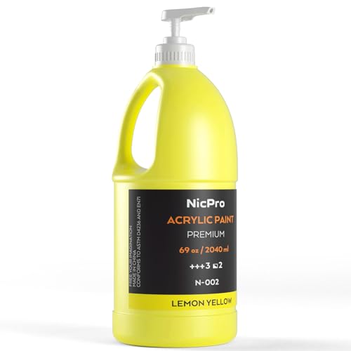 Nicpro Lemon Yellow Large Acrylic Paint Set (69 oz, 2040 ml) Rich Art Painting Supplies Non Toxic for Multi Surface, Canvas, Wood, Leather, Fabric Stone Craft, for Beginner & Artist with Pump - color: Lemon Yellow, size: 69 Fl Oz (Pack of 1)