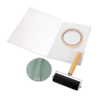 Lurrose Gel Printing Plate Starter Kit with Roller, Baren, Printing Paper, and Tape Reusable Plastic and Gel Printmaking Materials Compatible with Water-Based Paints for Workshops