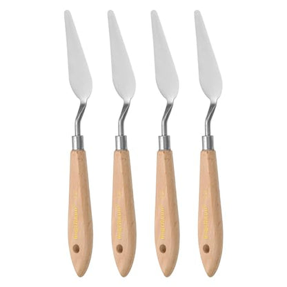 HARFINGTON 4pcs 12# Painting Palette Knife Pointy Stainless Steel Art Spatula Painting Pallet Knives Scrapers Tools with Plastic Handle for Acrylic Oil Canvas Mixing Spreading - size: 70mm x 24mm
