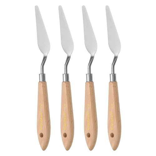HARFINGTON 4pcs 12# Painting Palette Knife Pointy Stainless Steel Art Spatula Painting Pallet Knives Scrapers Tools with Plastic Handle for Acrylic Oil Canvas Mixing Spreading - size: 70mm x 24mm