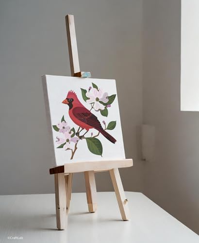 CraftLab Painting Kit - Wild Birds Paint by Numbers for Adults, 24 Acrylic Colors, Canvas, Brushes - color: Cardinal & Dogwood