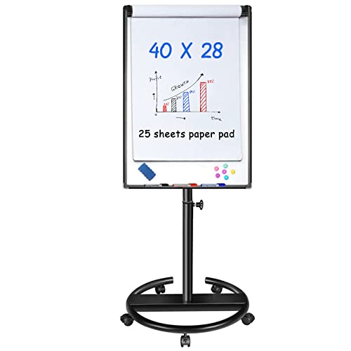 maxtek Mobile Dry Erase Board – 40x28 inches Magnetic Portable Whiteboard Stand Easel White Board Flipchart Easel Board with 25 Sheets Paper Pad - color: Black, size: 28"W x 40"H