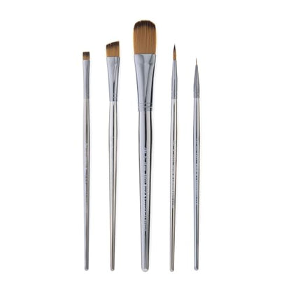 Royal & Langnickel Zen 5pc Standard Handle Brush Set, Includes - Oval Wash, Angular, Round, Chisel & Liner Brushes