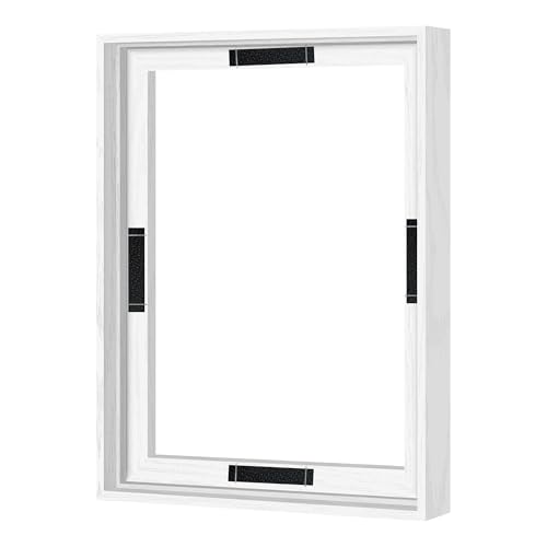 Abtgt 11x14 Canvas Floating Frame with 0.9" Deep, White Floater Frame for Canvas Paintings with Adhesive, Vertical or Horizontal Wall Art frame for Prints Oil Painting Diamond Decor, 1 Pack. - color: White, size: 11x14