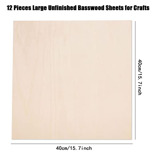 12 Pack Basswood Sheets for Crafts-16 x 16 x 1/8 Inch- 3mm Thick Plywood Sheets with Smooth Surfaces-Unfinished Squares Wood Boards for Laser Cutting, Wood Burning, Architectural Models, Staining - size: 16 x 16 inch