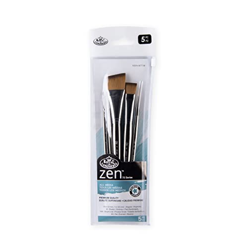 Royal & Langnickel Zen 5pc Standard Handle Brush Set, Includes - Angular, Shader, Script Liner & Fan Brushes Gold