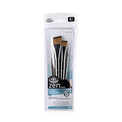 Royal & Langnickel Zen 5pc Standard Handle Brush Set, Includes - Angular, Shader, Script Liner & Fan Brushes Gold
