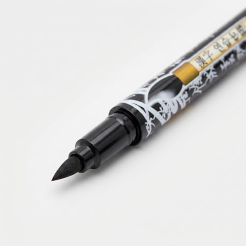 Benepisyo Black Calligraphy Brush Pens for Beginners, 2 Pack 민화 붓펜 | Flexible brush tip, rich black ink, traditional Asian design, beginner friendly, smooth flow, hand lettering tools