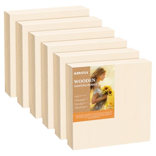 HANSILK Wood Art Boards - 6x6 Wood Canvas Panels Kit for Acrylic Pouring, Oil & Acrylic Painting, DIY Crafts - Premium Unfinished Wood Canvas Boards -6 Pack Studio Boards for Artists & Hobbyists - size: 6*6-6