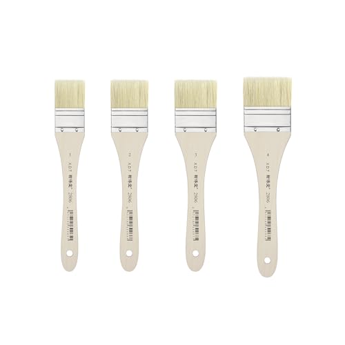 XDT#2806 Hake Artist Paint Brush 4 Piece Set #0.98in#1.3in#1.57in#1.69in, Hog Bristle Flat Brushes for Painting, Acrylic Oil Watercolor - size: #1#2#3#4 4Pc Set