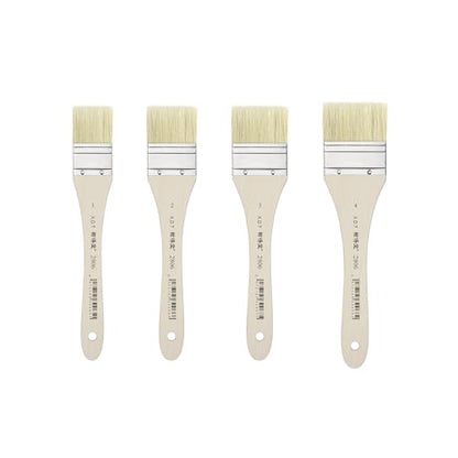 XDT#2806 Hake Artist Paint Brush 4 Piece Set #0.98in#1.3in#1.57in#1.69in, Hog Bristle Flat Brushes for Painting, Acrylic Oil Watercolor - size: #1#2#3#4 4Pc Set