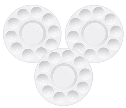 PENTA ANGEL Art Paint Tray Palette 3Pcs 10 Well Plastic Round Paint Tray for Watercolor Painting(Round-3PCS)