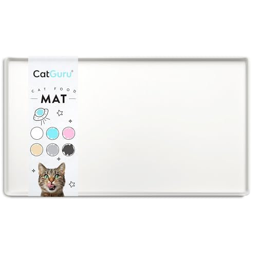 CatGuru Cat Food Mat, Small & Large Pet Feeding Mat, 100% Waterproof Cat Placemat for Food and Water, Silicone Mats for Cats Bowls, Non-Slip Mat for Pet Bowl or Fountain (Small, Marshmallow) - color: Marshmallow, size: S: 19" x 11"