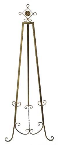 Designstyles Decorative Metal Easel Stand – Adjustable Floor Display for Art Pieces, Signs, Mirrors and Chalk/Dry Erase Boards - 61.5" Tall, Antique Finished Iron, Gold - Diamond Tip