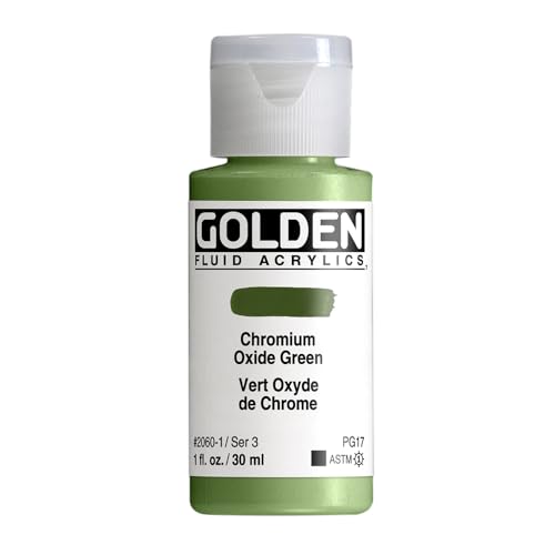 GOLDEN Fluid Acrylics, Chromium Oxide Green, 1 fl. oz. Bottle, Professional Acrylic Paint, Opaque