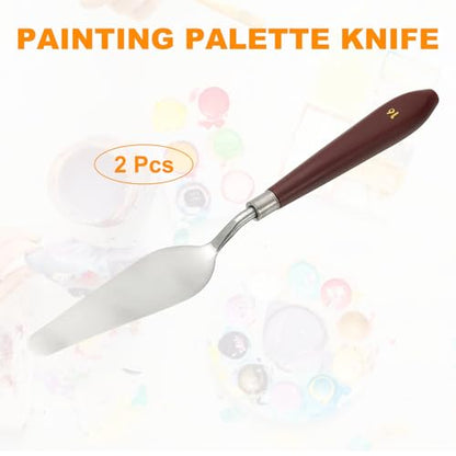 HARFINGTON 2pcs Palette Knife Painting Tool 3.74" x 1.1" Stainless Steel Art Spatula Pallet Knives Scrapers Tools with Plastic Handle for Acrylic Oil Canvas Mixing Spreading, Red/Silver - size: 3.74" x 1.1"