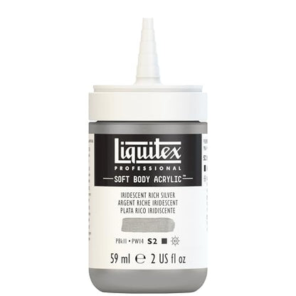 Liquitex Professional Soft Body Acrylic Paint, 59ml (2-oz) Bottle, Iridescent Rich Silver - color: Iridescent Rich Silver, style: 2-oz Bottle