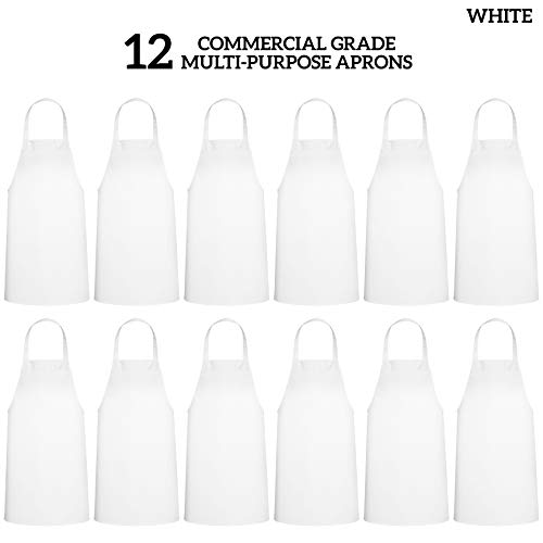 GREEN LIFESTYLE 12 Pack Bib Apron - Unisex White Aprons, Machine Washable Aprons for Men and Women, Kitchen Cooking BBQ Aprons Bulk (Pack of 12, No Pockets, White) - color: White, size: Pack of 12, No Pocket