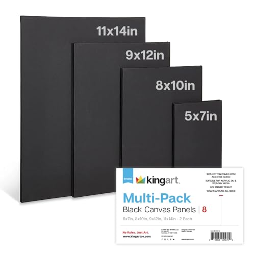 KINGART Black Canvas Panel Set – Large Rectangle Assortment, 8-Pack – 100% Cotton, Triple Gesso Primed Artist Boards for Acrylic, Oil, High-Contrast, & Mixed Media Painting - color: Black, size: Large Rectangle