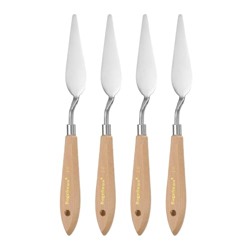 HARFINGTON 4pcs 15# Painting Palette Knife Pointy Stainless Steel Art Spatula Painting Pallet Knives Scrapers Tools with Plastic Handle for Acrylic Oil Canvas Mixing Spreading - size: 85mm x 27mm
