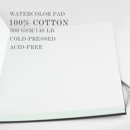 CuppaClip Watercolor Paper Pad Cover Illustration Pure Cotton Pulp Cold Press 300GSM Acid-Free Hardback Watercolor Book (Dark Green) - color: Dark green
