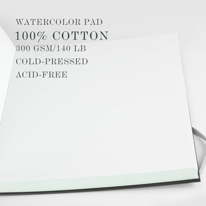 CuppaClip Watercolor Paper Pad Cover Illustration Pure Cotton Pulp Cold Press 300GSM Acid-Free Hardback Watercolor Book (Dark Green) - color: Dark green
