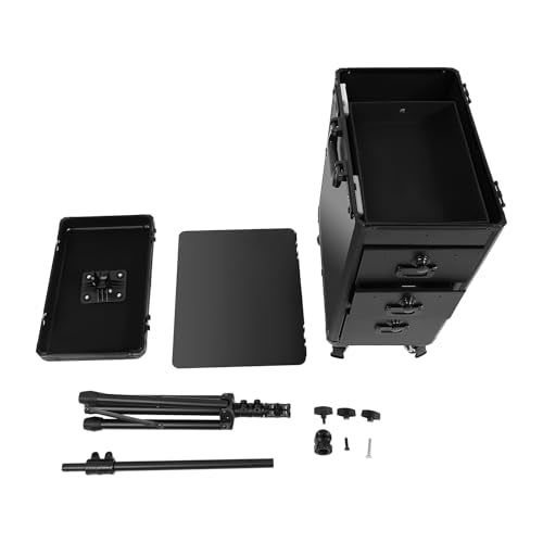 4 in 1 Rolling Makeup Train Case, 3 Drawers Portable Cosmetic Organizer, Aluminum Frame Lockable Beauty Storage Luggage with 4 Removable Wheels for Travel, Salon, Manicure & Makeup Artist